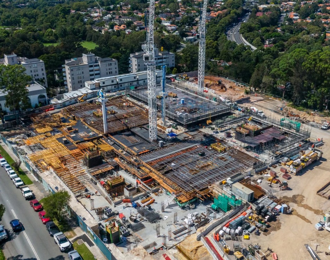 Aerial view of a major structural construction site