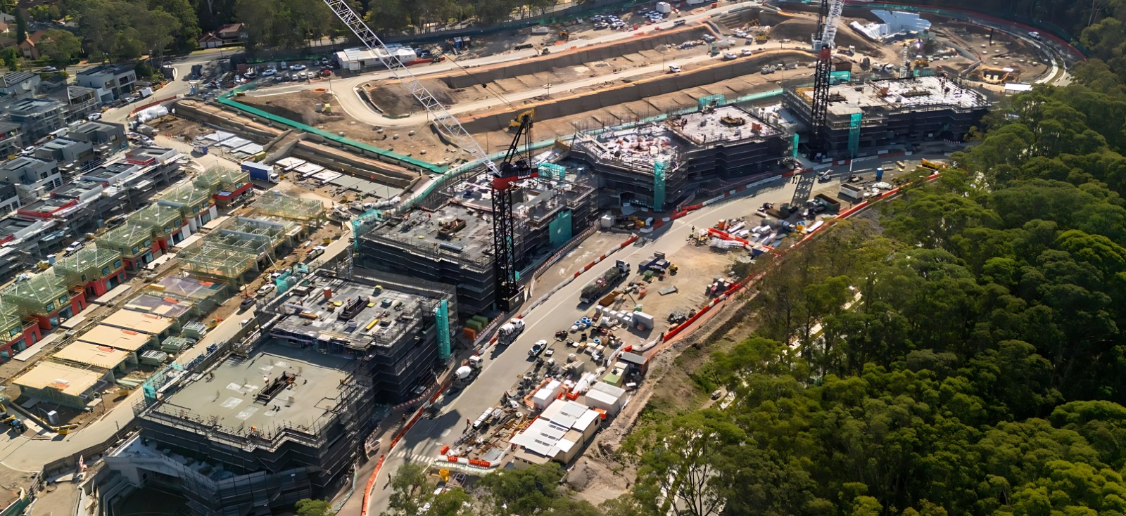Aerial view of basement excavation and foundation works